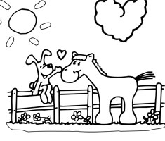 [Translate to greek:] NUK colouring page horse and dog